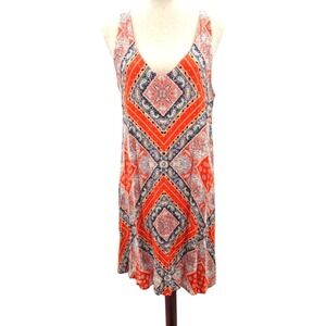 Luxology Orange Blue Paisley Crochet Back Sleeveless Dress Size 8‎